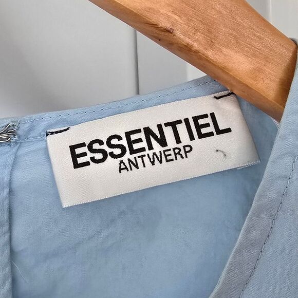 Essentiel Antwerp Becha Ruffle Poplin Oversized Tent Dress Blueberry Light Blue - Picture 11 of 15